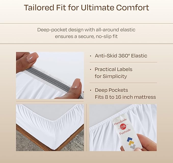 California Design Den Luxury 800 Thread Count 100% Cotton Sheets for Queen Size Bed - Soft Sateen,Deep Pockets with Anti Skid Elastic for a Snug Fit, Cool & Durable Bedding Set - White Sheets