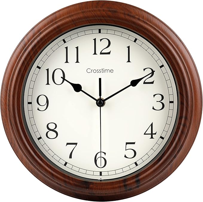Wall Clock, Wood Grain Vintage Retro Decorative Battery Operated Waterproof Wall Clocks for Kitchen Bathroom Living Room Home Decor,12 Inch Brown