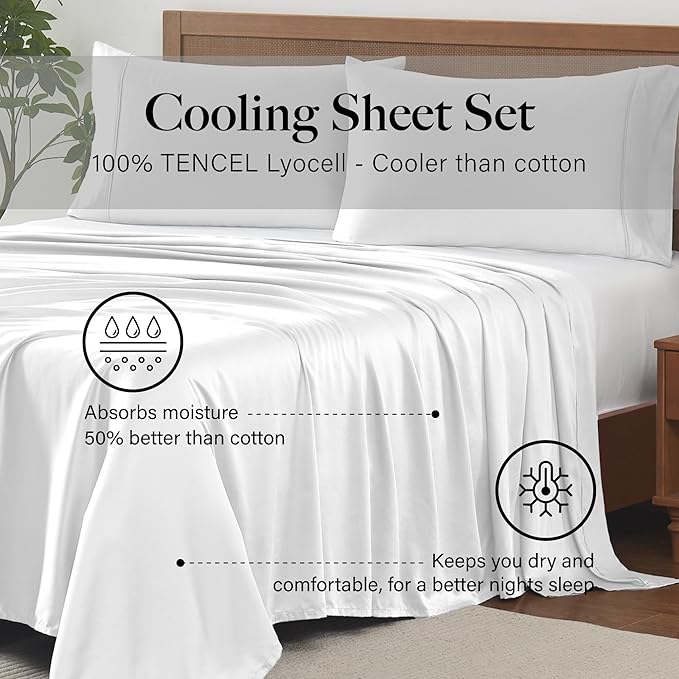 Modern Threads 100% Tencel Lyocell 4-Piece Sheet Set, 400 Thread Count Luxury Bedding, White, King