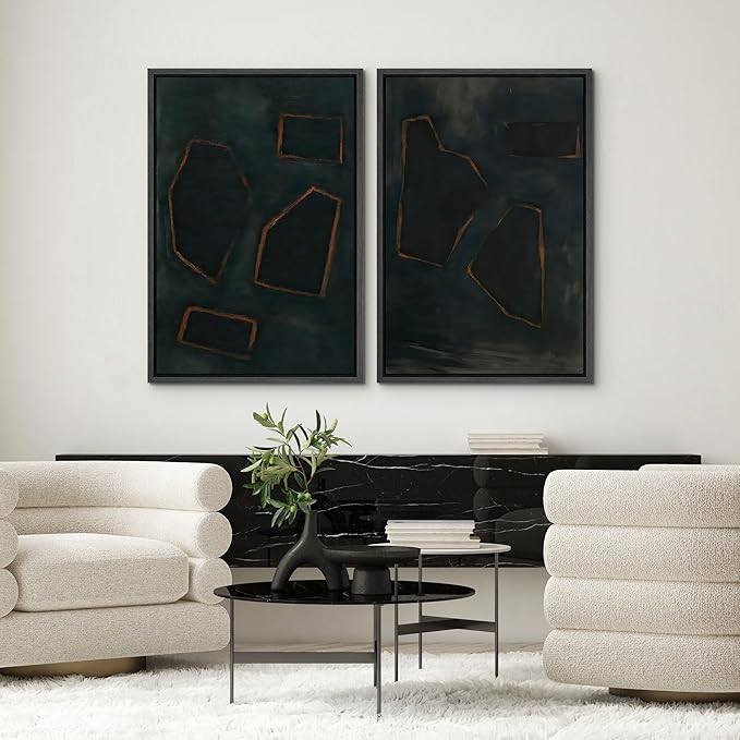SIGNWIN Framed Wall Art Print Set Dark Geometric Abstract Modern Minimalist Shapes Illustrations Modern Art Rustic Relax/Calm Multicolor for Living Room, Bedroom, Office - 24"x36"x2 BLACK