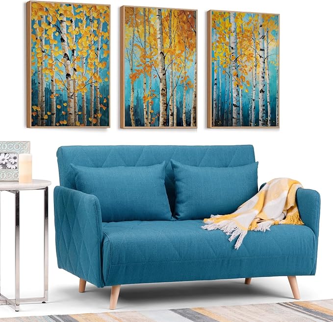 LHIUEM 16"x24"x3-Nature Landscape Prints,Monet Tree Framed Canvas Wall Art,Impressionist Botanical Mottled Shallow Decor,Blue Monet Wall Art Framed Vintage Plants Pictures for Living Room Bedroom