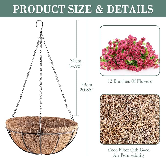 AGIRL Artificial Flowers Hanging Plants in Basket,Artificial Hanging Flowers for Outdoor Indoor Decor,UV Resistant Hanging Baskets with Fake Flowers for Patio Garden Porch Deck Decoration