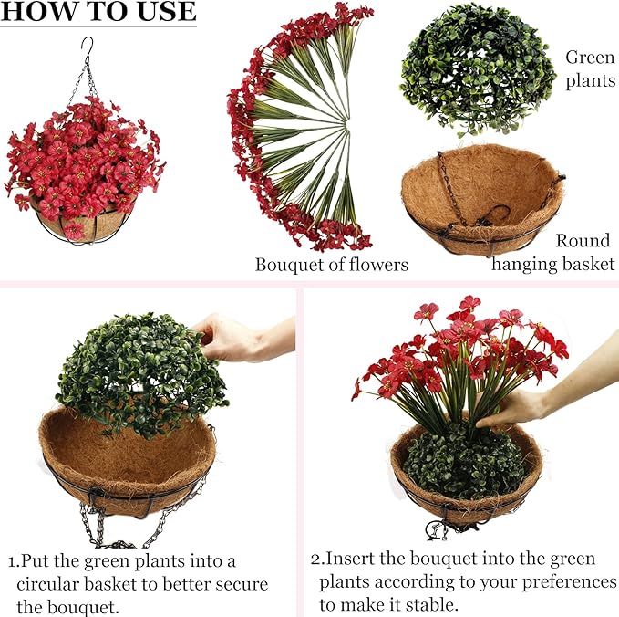BIHRTC Artificial Fake Hanging Plants Flowers with Basket 12inch Artificial Botanical Silks Look Real FlowersOrange Daisy in Hang Planter for Porch Patio Balcony Home Outside Garden Decoration