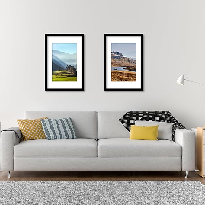 16x24 Picture Frame Set of 5, Black Poster Frame, Display Pictures 12 x 18 with Mat or 16x 24 Without Mat for Horizontal or Vertical Wall Mounting, Wall Gallery Frame for Artwork
