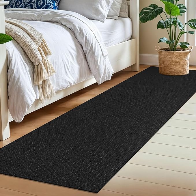 IOHOUZE Washable Runner Rug 2x7 Non Slip Runners for Hallways Entryway Runner Indoor, Kitchen Rugs Woven Cotton Floor Carpet for Kitchen Hall Entrance Bedroom, Black/Grey
