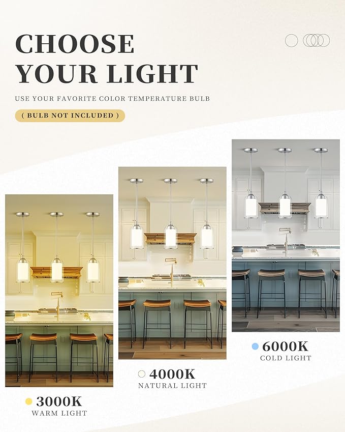 LIROUVET 2 Pack Pendant Light Fixtures, Modern Dual Glass Pendant Lights, Brushed Nickel Hanging Light with Clear and Milk Glass, Pendant Lights Kitchen Island for Dining Room PL02BN-2PK