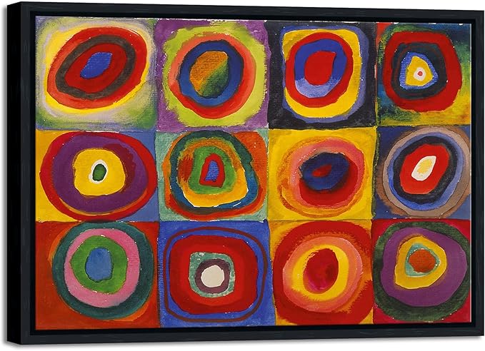 Wieco Art Framed Canvas Wall Art Squares with Concentric Circles of Wassily Kandinsky's Classical Famous Paintings Reproduction for Wall Decor Living Room Home Decorations