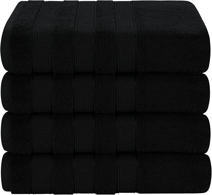 American Soft Linen Salem 100% Cotton Turkish 4 Piece Bath Towels for Bathroom, 600 GSM Soft Absorbent Quick Dry Bath Towel Set, Black