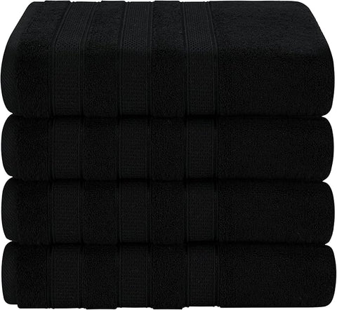 American Soft Linen Salem 100% Cotton Turkish 4 Piece Bath Towels for Bathroom, 600 GSM Soft Absorbent Quick Dry Bath Towel Set, Black