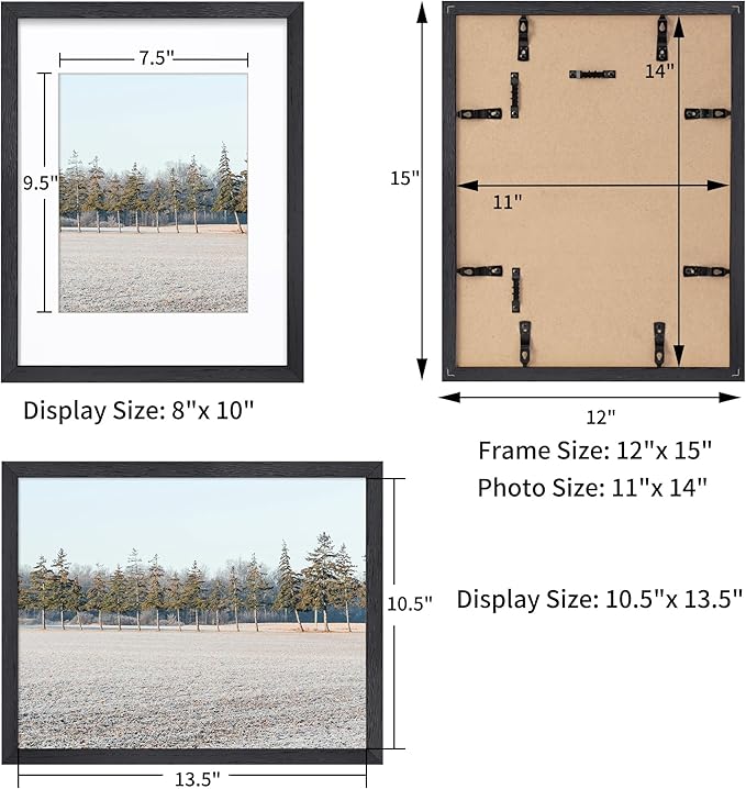 Axeman 11x14 Picture Frame with Mat for 8x10, Solid Oak Wood Picture Frames with Tempered Glass, Natural Wooden 11x14 inch Photo Frame for Wall, Wall Hook Included for Art Photo and Prints, Black