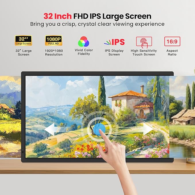 Frameo 32" Extra Large Digital Picture Frame, Smart WiFi Photo Frame with 1920x1080 FHD IPS Touch Screen 64GB Memory, Support Wall Mounted Auto-Rotate USB&SD Card, Share Photos/Videos Instantly