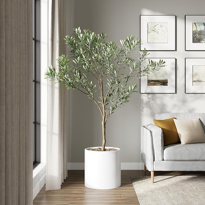DTY Signature Mount Powell Fiberstone Planter - 16 Inch Extra Large White Cylindrical Mid-Century Modern Home Decor Indoor & Outdoor Plant Pot - Durable Planters for Indoor Plants, Outdoor Spaces