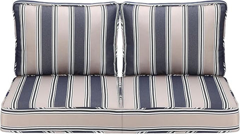 Outdoor Deep Seating Cushion Set, 24" x 24", Waterproof & Fade Resistant Patio Furniture Cushions with Handle, Deep Seat and Back Cushion for Chair and Sofa (2, Blue Stripe)