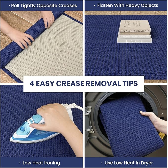 IOHOUZE Washable Area Rug 3x5 Non Slip Woven Rugs for Entryway Rugs Indoor Outdoor Doormat Throw Rug Floor Carpet for Entrance Kitchen Living Room, Royal Blue/Navy