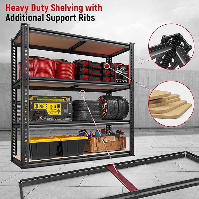 REIBII 40" W Garage Shelving 2000LBS Storage Shelves Adjustable Metal Shelving 4 Tier Metal Shelves Pantry Shelf for Garage Closet Kitchen Basement 40" W x 19.7''D x 60''H