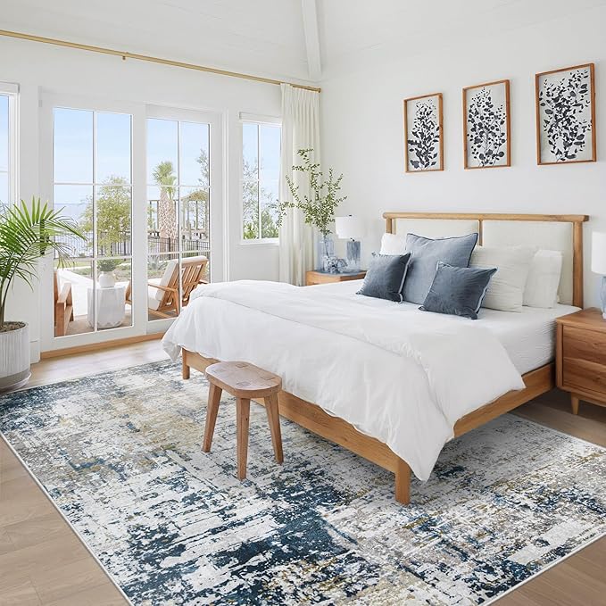 6x9 Area Rugs for Living Room: Washable Modern Abstract Rug Large Soft Non Slip Rug Indoor Low Pile Carpet for Bedroom Dining Room Home - Blue Grey Brown