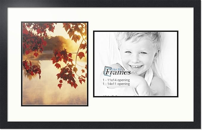 ArtToFrames Collage Photo Frame Double Mat with 2 - 11x14 Openings and Satin Black Frame