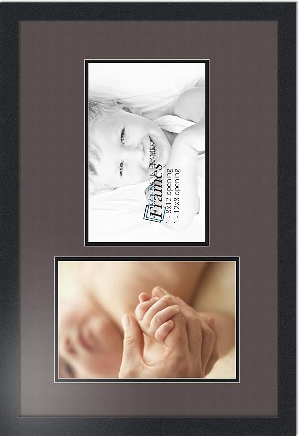 ArtToFrames Collage Photo Frame Double Mat with 2 - 8x12 Openings and Satin Black Frame