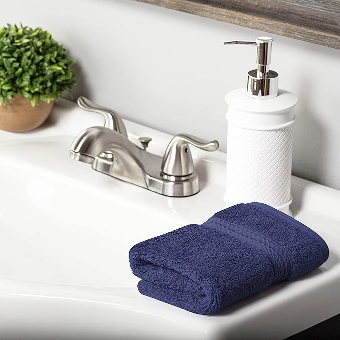 BLUENILEMILLS BNM Egyptian Cotton 6-Piece Towel Set, Includes 6 Face Towels, Attached Loop for Easy Hanging and Storage, Hotel Quality, Perfect for Bathroom, Gym, Shower Space, or Spa, Navy Blue