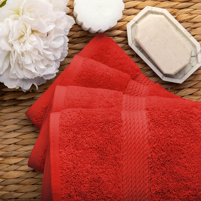BLUENILEMILLS Premium Towel Collection, Egyptian Cotton Towels for Shower and Bathroom Assorted 4-Piece Hand Towel Set, 20" x 30", Red by Blue Nile Mills