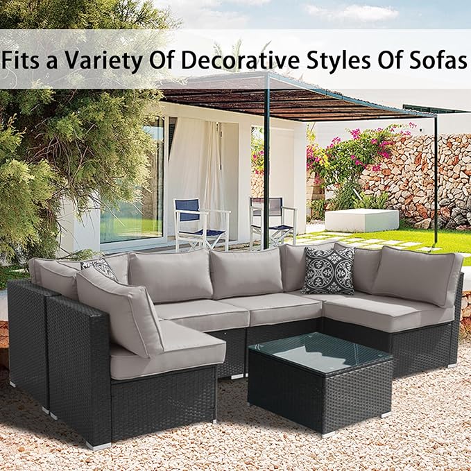 14Pieces Patio Cushion Covers Replacement,Waterproof Outdoor Cushions Covers for 6-Seaters Sofa,Slipcovers Set with Zippers,Washable Cover Only(Gray)