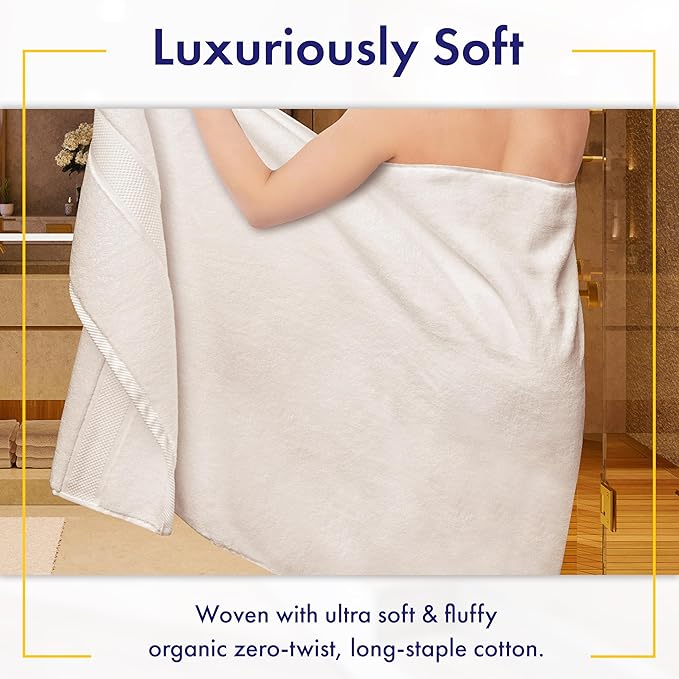 100% Organic Zero-Twist Cotton Towels - GOTS Certified Luxury Bath Towels - Ultra Soft & Plush 700GSM Long-Staple Cotton - 6 Piece Towel Set (Papyrus)