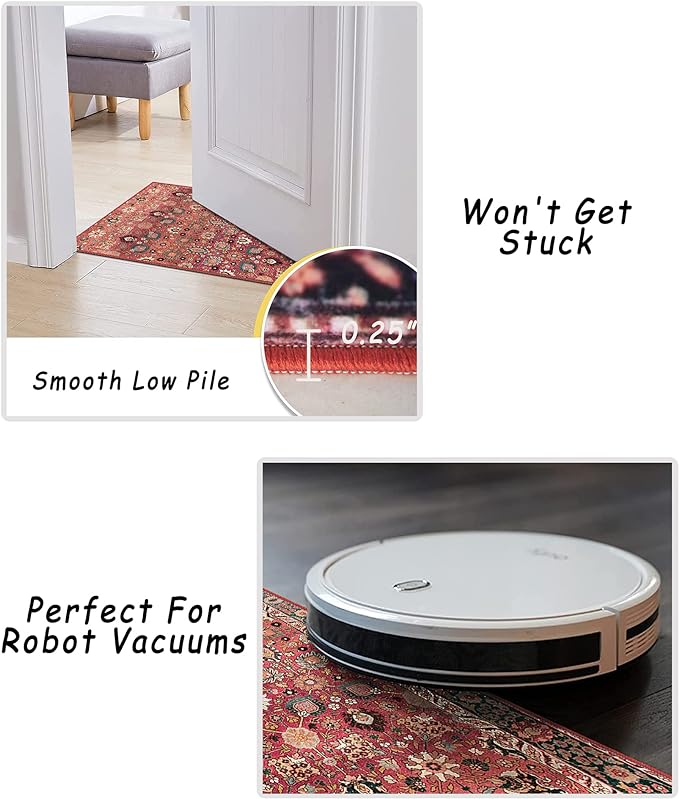 vivorug Washable Rug, Ultra Soft Area Rug 3x5, Non Slip Small Rug Carpet, Stain Resistant Rugs for Living Room Bedroom Entryway, Vintage Floral (Cherry Red/Spice, 3'x5')