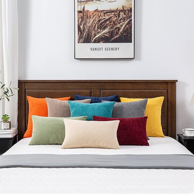 GAWAMAY Decorative Square Throw Pillow Covers 18"x18" Inch Set of 4, Super Soft Chenille Pillows Cover Fall Pillowcase for Living Room Bedroom Sofa Couch Cushion Cover Taupe Grey 45x45cm