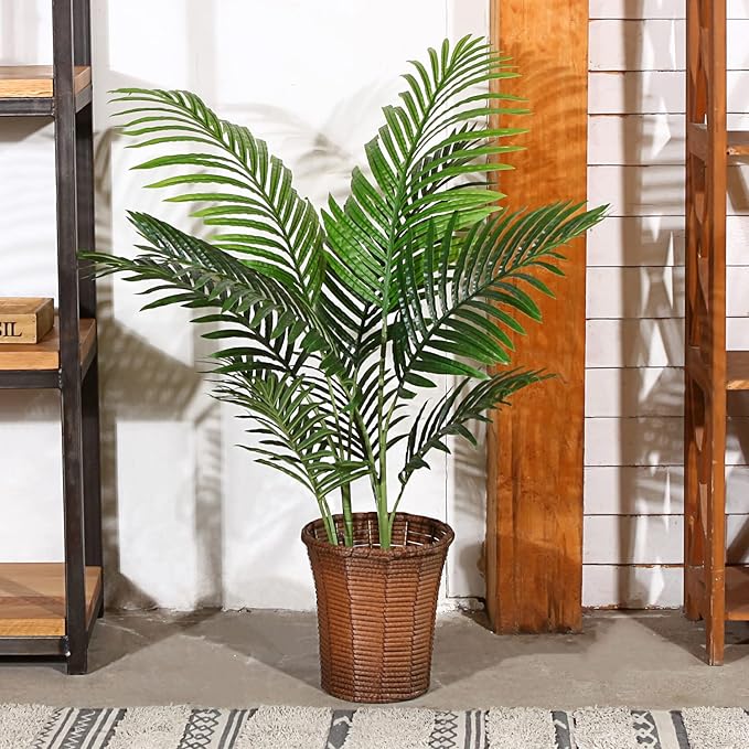 Fopamtri Artificial Areca Palm Plant 3.6 Feet Fake Palm Tree with 10 Trunks Faux Tree for Indoor Outdoor Modern Decor Feaux Dypsis Lutescens Plants in Pot for Home Office, Decor Pot is NOT Included