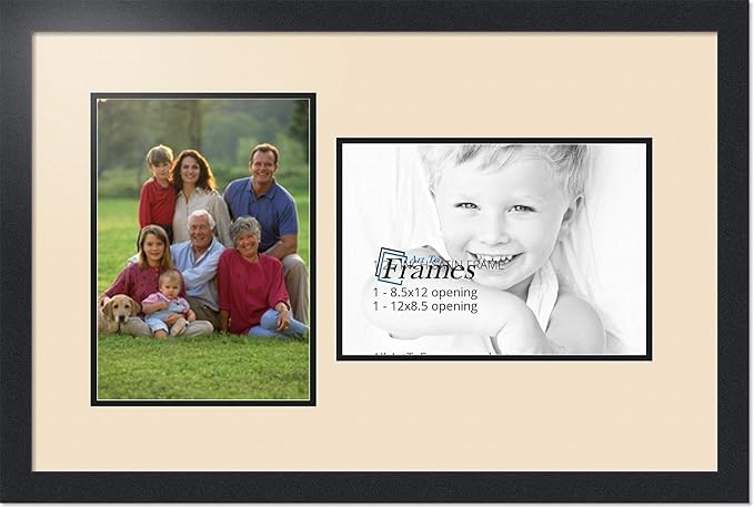 ArtToFrames Collage Photo Frame Double Mat with 2 - 8.5x12 Openings and Satin Black Frame