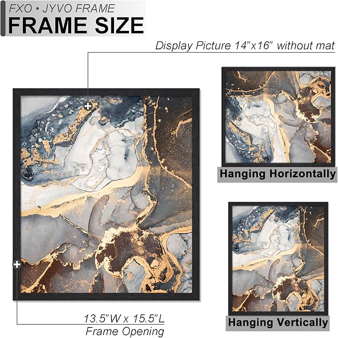 Engineered Wood 14x16 Picture Frame Set of 6, Black Frame for 14 x 16 Inch Picture Poster Photo, Light Weight 14 by 16 Frame with Wood-grain for Wall - 6 Pack/Black/14 x16