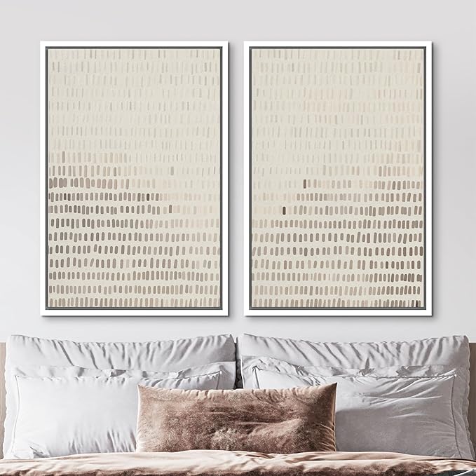 MUDECOR Framed Canvas Print Wall Art Neutral Abstract Dot Illustrations Modern Art Decorative Bohemian Colorful Chic for Living Room, Bedroom, Office - 16"x24"x2 White