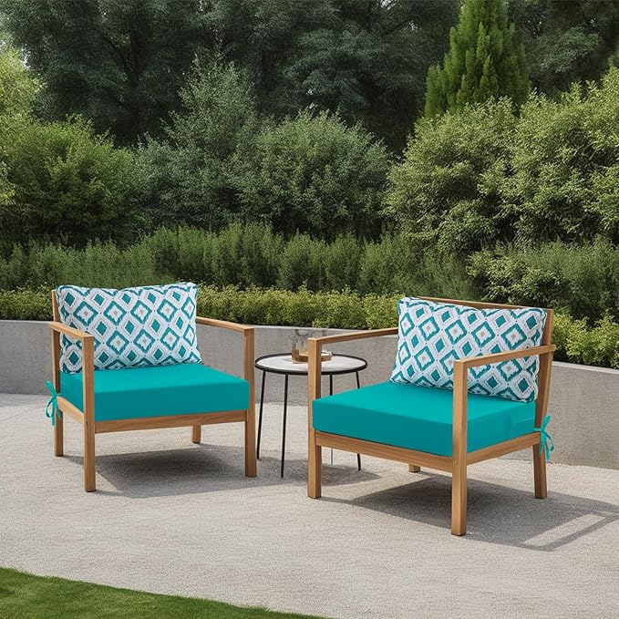 idee-home Outdoor Cushions for Patio Furniture, Outdoor Seat Cushion, Waterproof Hampton Bay Deep Seat Replacement Couch Chair Cushions for Garden Lawn Backyard Deck, 26.5 x 26.5 Peacock Blue Pattern