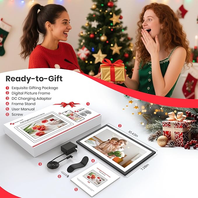 2K 64GB Frameo 10.1 Inch Digital Picture Frame, Smart WiFi Electronic Photo Frames with 1920x1200 FHD IPS Touch Screen Slideshow Tabletop&Wall Mounted, Share Photos/Videos Instantly from Anywhere