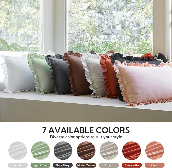 MR&HM Ruffle Comforter Set, Queen Bedding Set 7 Pieces Terracotta, Farmhouse Shabby Chic Bed Set, Boho Bed in a Bag with 1 Comforter, 1 Flat Sheet, 1 Fitted Sheet, 2 Pillowcases & 2 Pillow Shams