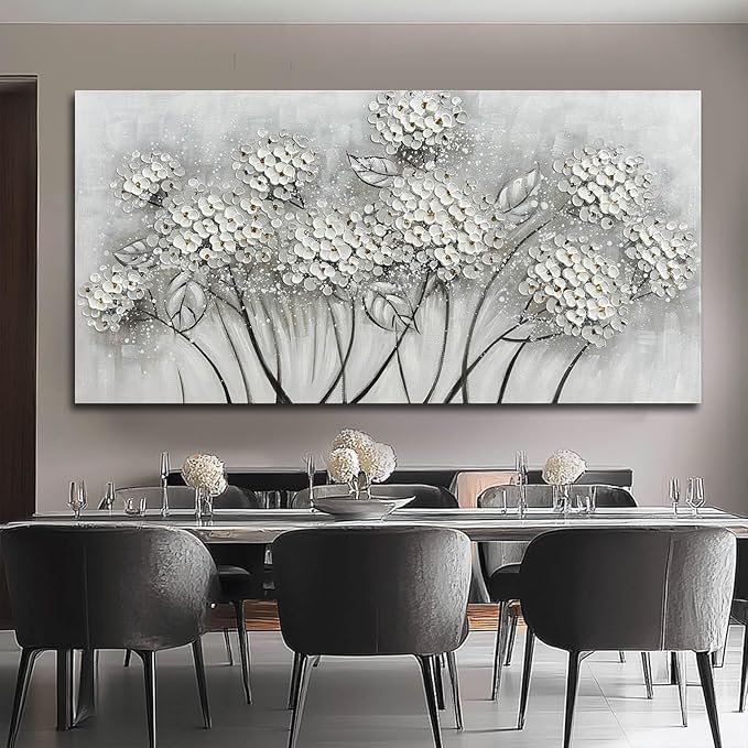 SOUGUAN Large Oil Painting Flowers Wall Art Plant Wall Decor Pictures for Bedroom White Flower Canvas Wall Decorations Artwork for Living Room Dinning Room Home Office 30 x 60 Inch