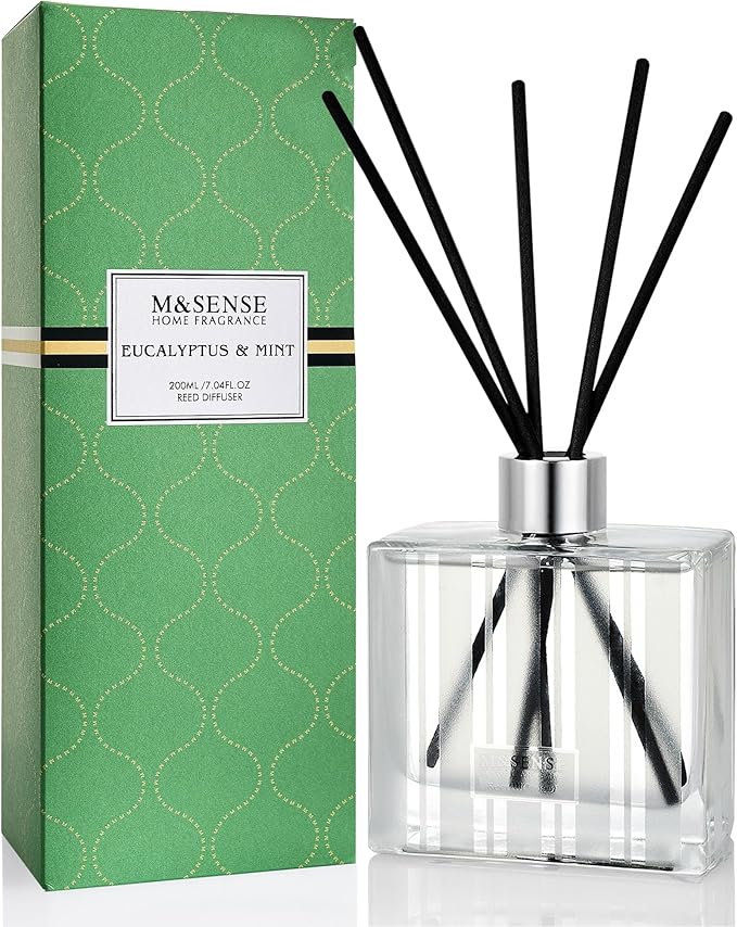 M&SENSE Eucalyptus Spearmint Reed Diffuser Set - 7.04 oz Eucalyptus Spearmint Non-Toxic Scent Diffusers for Home, Aromatherapy Diffuser Gift for Girlfriend
