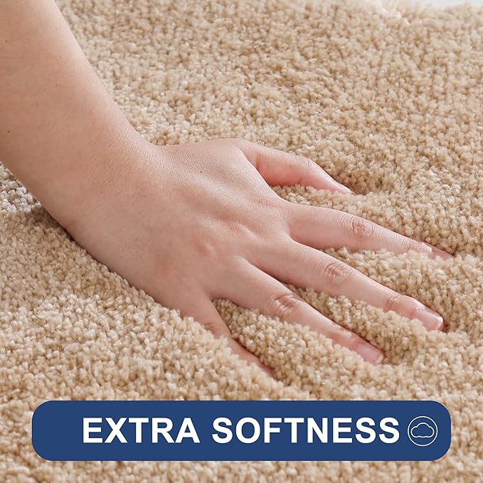 COSY HOMEER Extra Thick Bath Rugs for Bathroom - Anti-Slip Bath Mats Soft Plush Yarn Shaggy 100% Strong Mirco Polyeste Mat Living Room Bedroom Mat Floor Water Absorbent(Beige,16x24 - Inches)