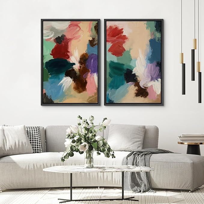 SIGNWIN Framed Wall Art Print Set Colorful Abstract Brushstroke Vibrant Illustrations Modern Art Rustic Relax/Calm Multicolor for Living Room, Bedroom, Office - 16"x24"x2 BLACK