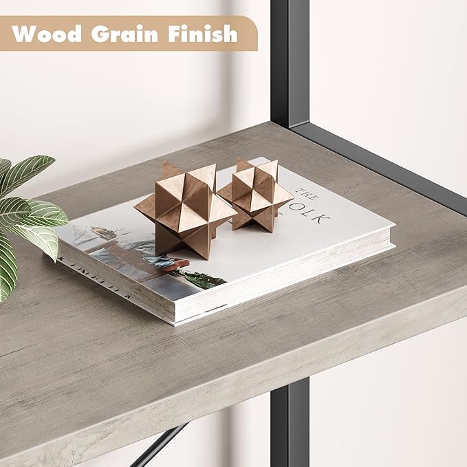 IDEALHOUSE Bookshelf 5 Tier Bookcase Arched Display Racks Tall Standing Bookshelves Metal Frame Farmhouse Storage Rack Shelf Grey Book Shelf for Bedroom, Living Room, Home Office