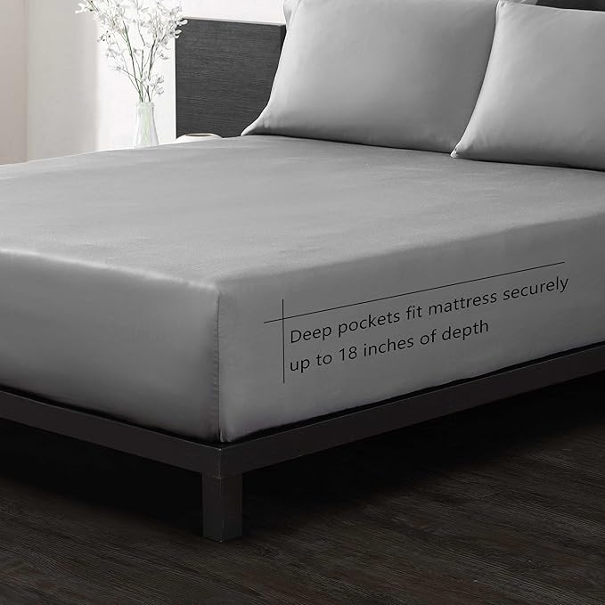 Vera Wang - Queen Sheet Set, Luxury Sateen Cotton Bedding, 800 Thread Count, Soft & Smooth Bedding Set (Charcoal, King)