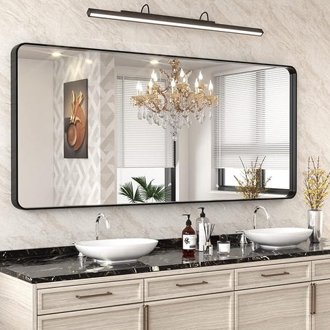 WEER Black Metal Framed Mirror 72X32 Inch, Black Bathroom Vanity Mirror, Rounded Rectangle Matte Black Bathroom Mirror for Wall, Tempered Glass, Anti-Rust, Hangs Horizontal or Vertical