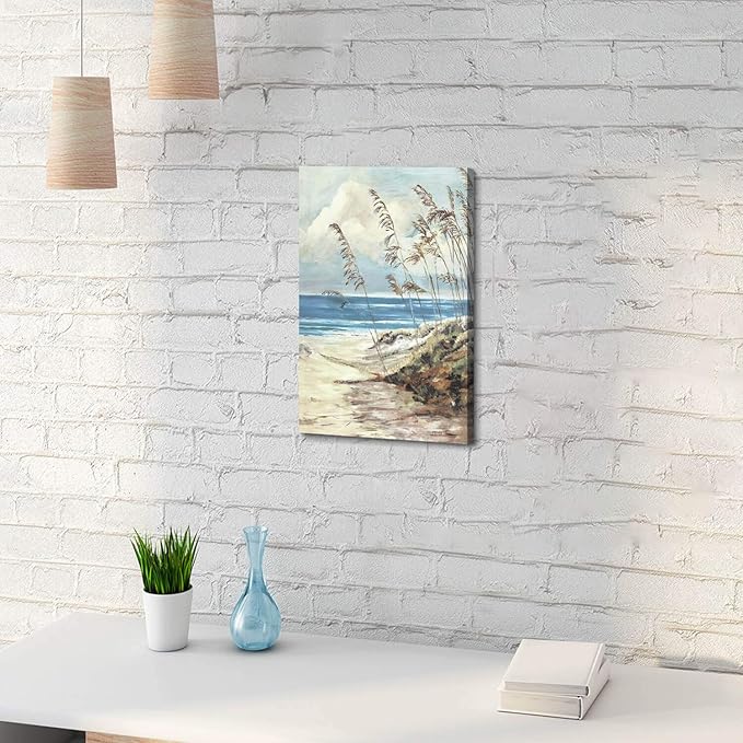 ARTISTIC PATH Abstract Wall Art Coastal Pictures: Blue Ocean Sand Seascape Painting Print on Canvas for Bedrooms (11" W x 16" H, Multi-Sized)