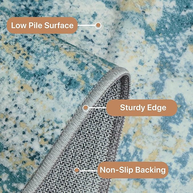 GENIMO Washable Area Rugs for Living Room Bedroom, 8x10 Modern Abstract Non Slip Rug, Low Pile Soft Contemporary Indoor Floor Carpet Cover for Dining Room Kitchen, Teal