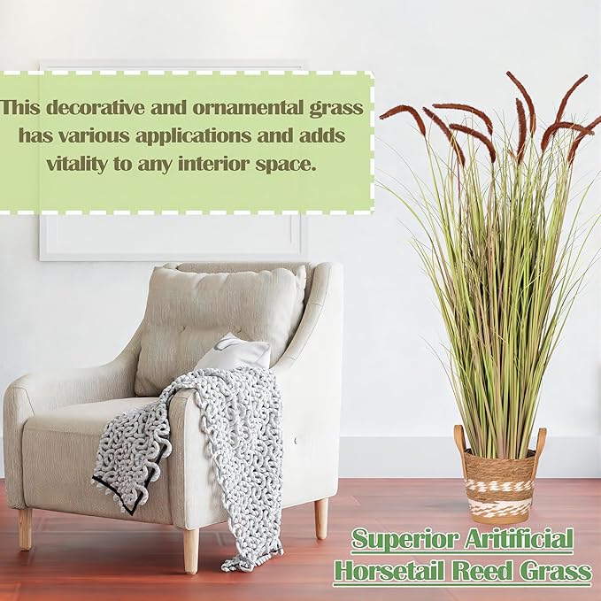 Sunnyglade 4 FT 2-Pack Artificial Horsetail Reed Grass, Fake Topiary Plant Tree in Pot, Cement Filled Pot Faux Flower Plants, Housewarming Gift Potted Bushes for Home Indoor Outdoor Office Decor