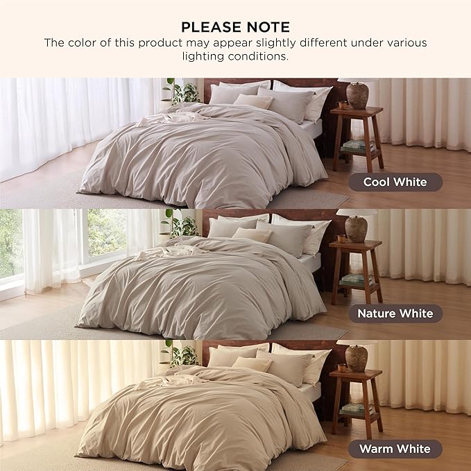Bedsure 100% Washed Cotton Duvet Cover Twin - Khaki Minimalist Duvet Cover Linen Like for All Seasons - GentleSoft™ Plain Simple Cotton Bedding, 2 Pieces (Khaki, Twin, 68"x90")