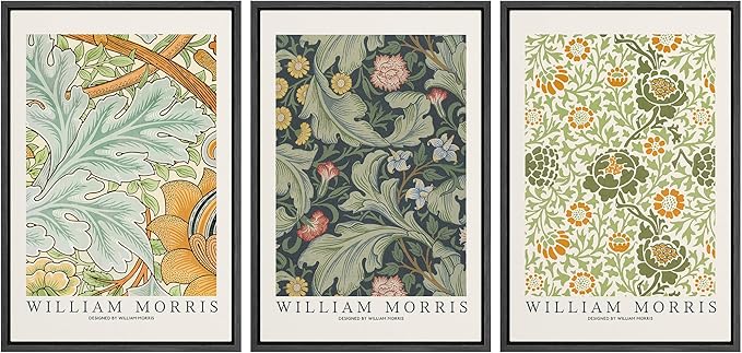 wall26 Framed Canvas Print Wall Art Set William Morris Flower Tapestry Posters Nature Wilderness Illustrations Modern Art Decorative Floral Botanical Minimal Calm for Bedroom - 24"x36"x3 Black