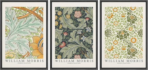 wall26 Framed Canvas Print Wall Art Set William Morris Flower Tapestry Posters Nature Wilderness Illustrations Modern Art Decorative Floral Botanical Minimal Calm for Bedroom - 24"x36"x3 Black