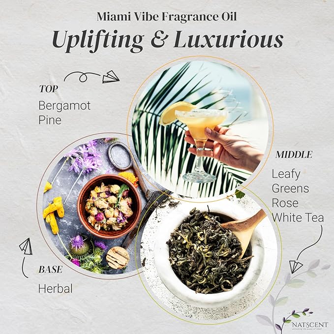 Miami Vibe Essential Oils for Diffusers for Home, Nature-derived Essential Oils, Long-Lasting & Family-Friendly Diffuser Oils Scents, IFRA Certified, Cold Air & Ultrasonic - 4 oz