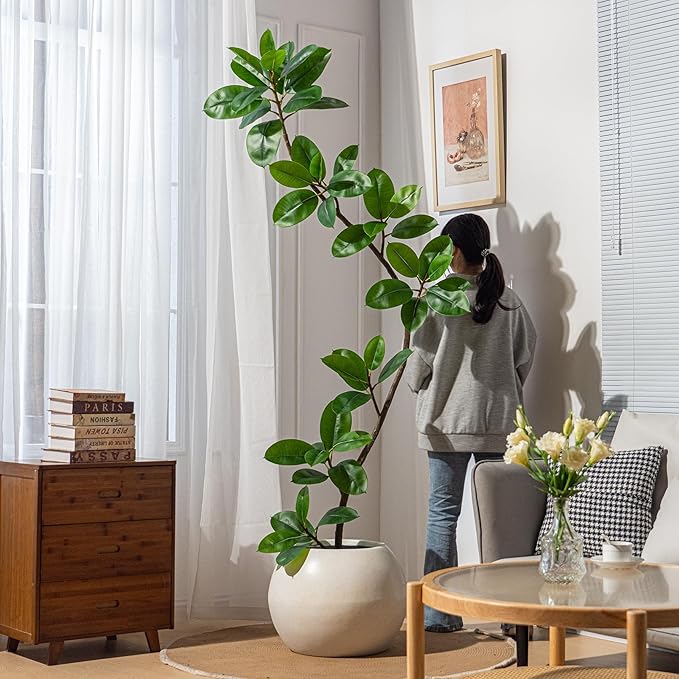 7.2ft Artificial Rubber Tree Faux Plants Indoor Faux Floor Artificial Trees Indoor,Fake Plant Fake Tropical Plants,Large Floor,Real Touch Rubber Tree for Home Decor